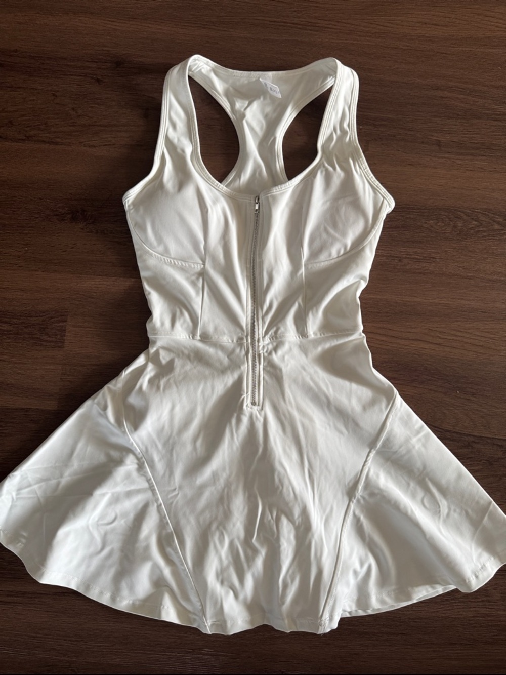 White Racerback Zip Front Tennis Dress with Shorts (NWT) - Picture 3 of 8